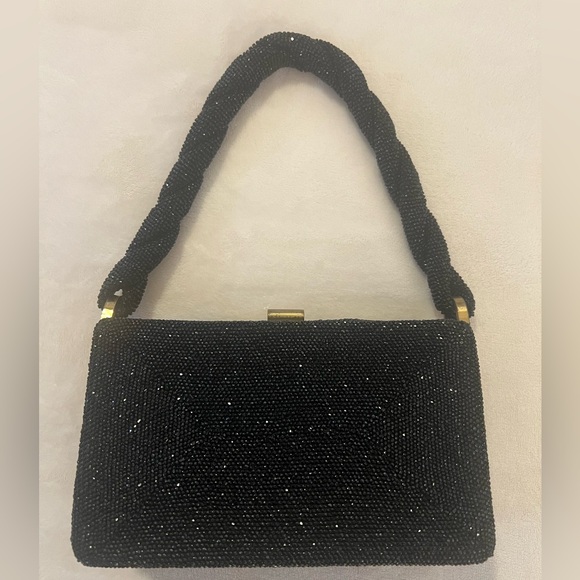 🩷 Black Beautiful Beaded BoxFrame Purses/ GoldHardware /Vintage🩷